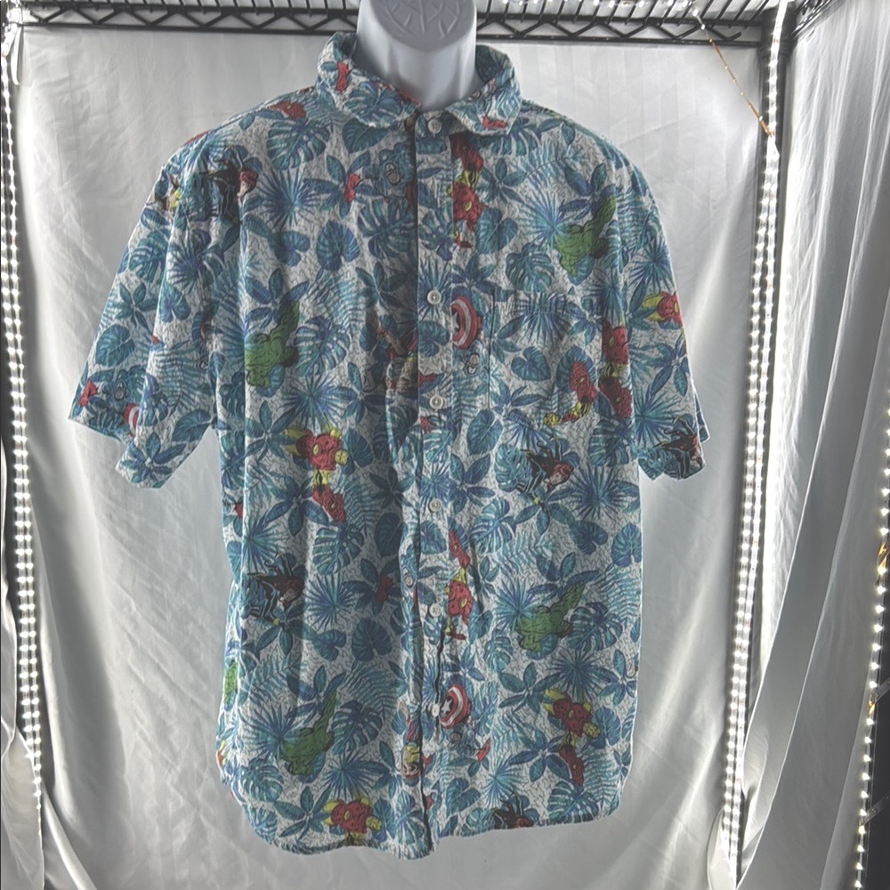Tropical Floral Print Men's Marvel Hawaiian Button Down Shirt
